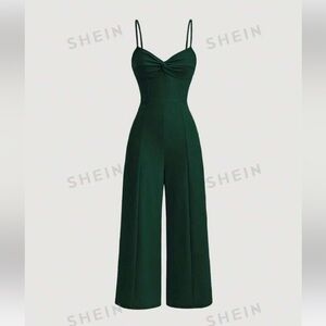 Never worn SHEIN Solid Color Knotted Strap Jumpsuit dark green large